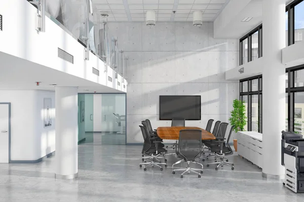 3d render - oficina de planta abierta - edificio de oficinas —  Fotos de Stock