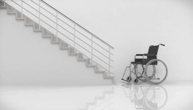 3D render - tekerlekli sandalye ve merdiven