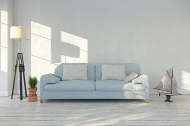 3D render - İskandinav oturma odası iç