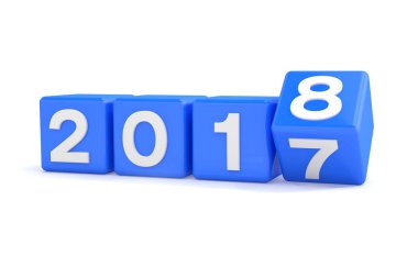 3D render - yeni yıl 2018 kavramı - küp - mavi