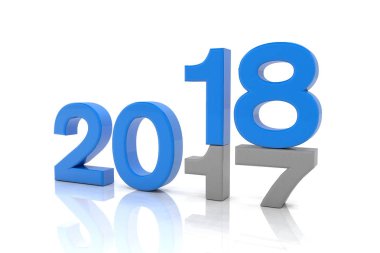 3D render - yeni yıl 2018 değişim kavramı - mavi