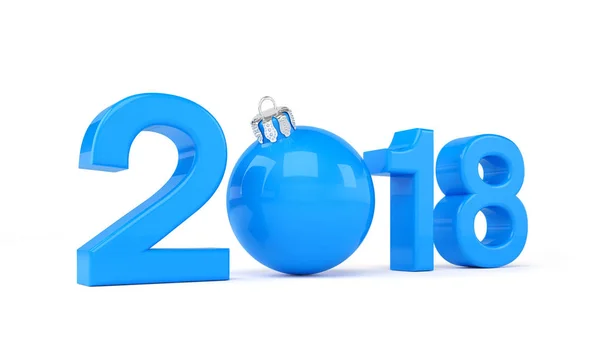 Rendering 3d - 2018 in lettere con una palla di Natale blu come Zero o — Foto Stock