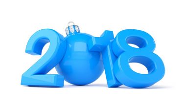 3D render - 2018 olarak sıfır o mavi Noel topuyla harflerle