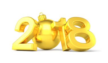 3D render - 2018 yılında sıfır olarak altın bir Noel top harflerle