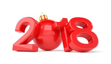 3D render - 2018 yılında sıfır ov olarak kırmızı bir Noel top harflerle