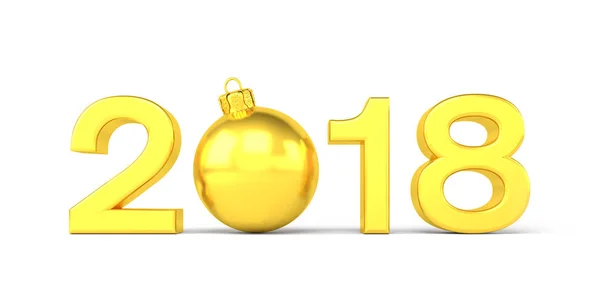 Rendering 3d - 2018 in lettere con palla di Natale dorata come Zero — Foto Stock