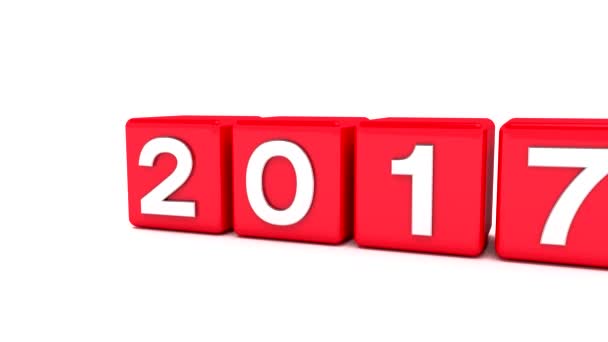 Animation 3D de cubes rouges avec 2017 - 2018 - représente la nouvelle année 2018 . — Video