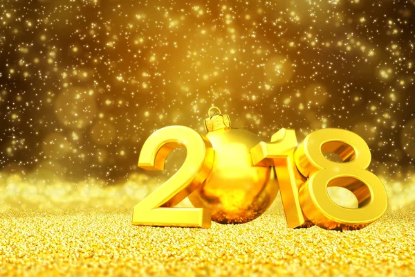 Renderização 3d - feliz ano novo 2018 - cartão de felicitações douradas — Fotografia de Stock