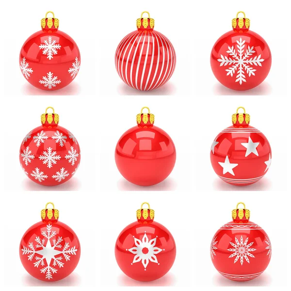 3d render - set of red christmas bauble over white background — Stock Photo, Image