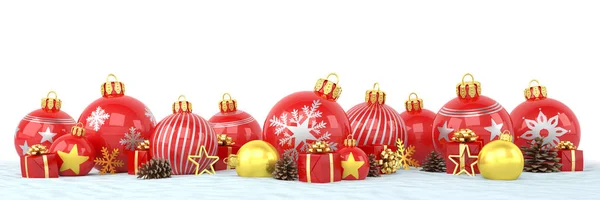 3D-Render - rote und goldene Christbaumkugeln auf weißem Hintergrund — Stockfoto