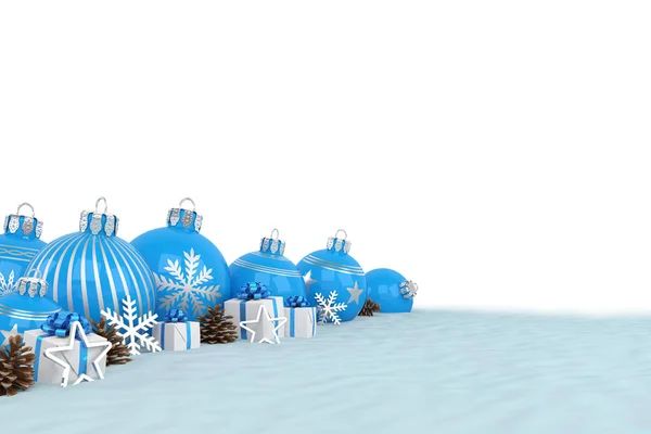 3D render - blauwe kerstballen op witte achtergrond — Stockfoto