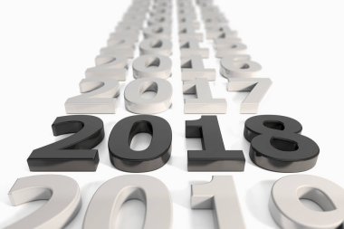 3D - yeni yıl 2018 zaman çizelgesi kavramı - siyah