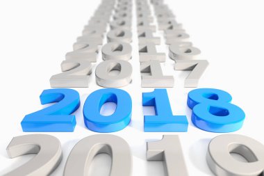 3D render - yeni yıl 2018 zaman çizelgesi kavramı - mavi
