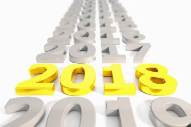 3D - yeni yıl 2018 zaman çizelgesi kavramı - altın render
