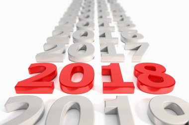 3D render - yeni yıl 2018 zaman çizelgesi kavramı - kırmızı