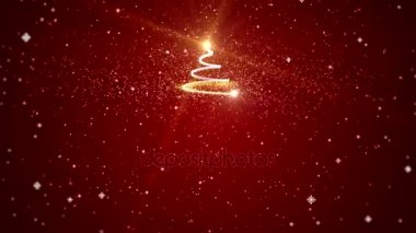 Kırmızı zemin üzerine video animasyonlu Noel ağacı
