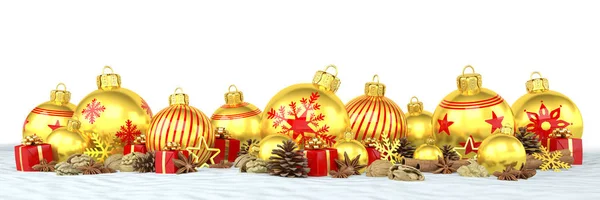 3D-Render - goldene Christbaumkugeln auf weißem Hintergrund — Stockfoto