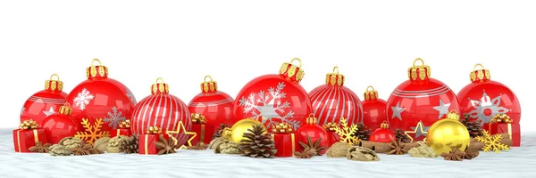 3D-Render - rote und goldene Christbaumkugeln auf weißem Hintergrund — Stockfoto