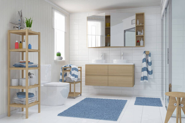 3d render - scandinavian - nordic bathroom
