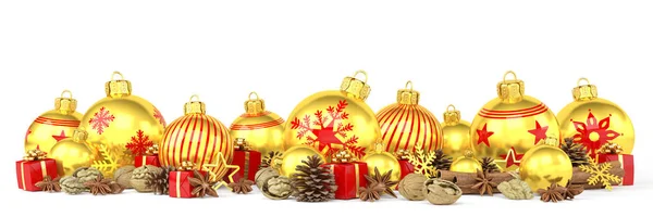 3d render - Natale d'oro bagattelle su sfondo bianco — Foto Stock