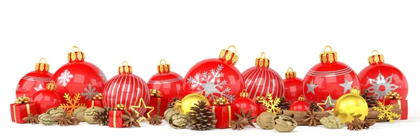 Renderização 3d - bugigangas de Natal vermelho sobre fundo branco — Fotografia de Stock