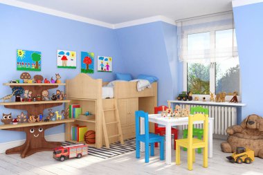 3D render bir çocuk odası - evlat