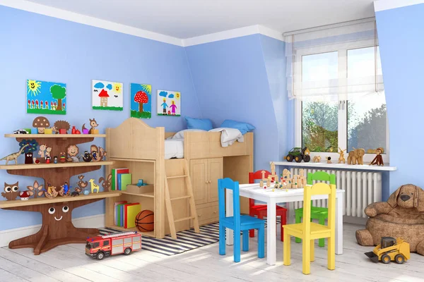 3D renderização de um quarto de crianças - rapaz — Fotografia de Stock
