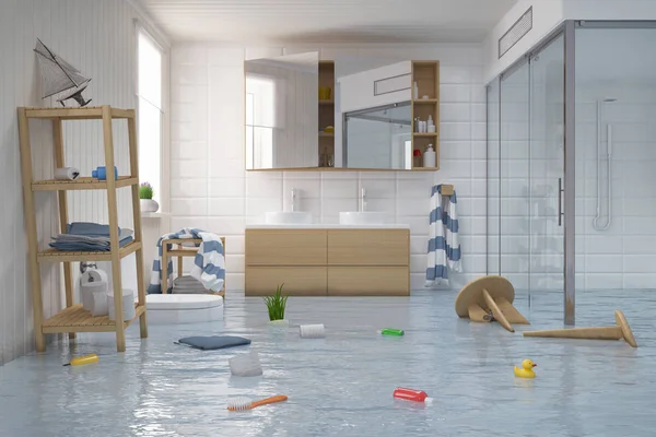 3d render - flooding scandinavian - nordic bathroom — Stock Photo, Image