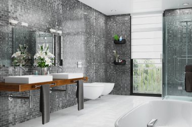 modern bir banyo 3D render.