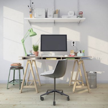 3D render - İskandinav nordic ev ofis