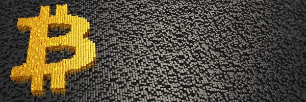 3D render - küpleriyle yapılan pixelated bitcoin sembolü - altın