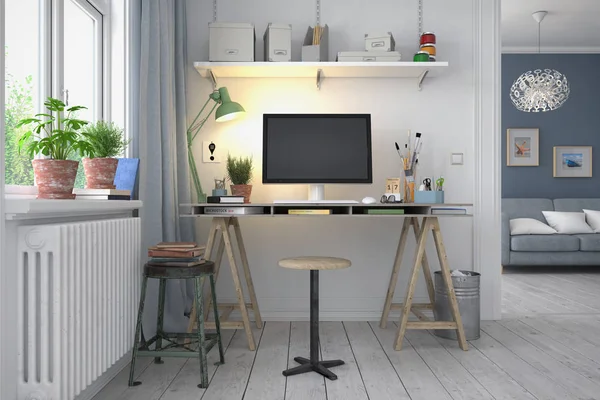 3d render - scandinavo nordic home office — Foto Stock