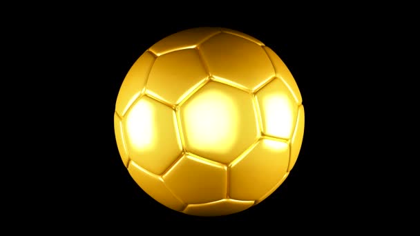 Golden Football Spins Video Animation Alpha Channel — Stock Video