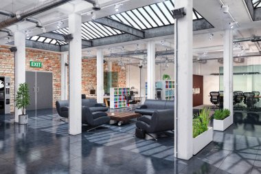3D render - açık plan büro - ofis binası