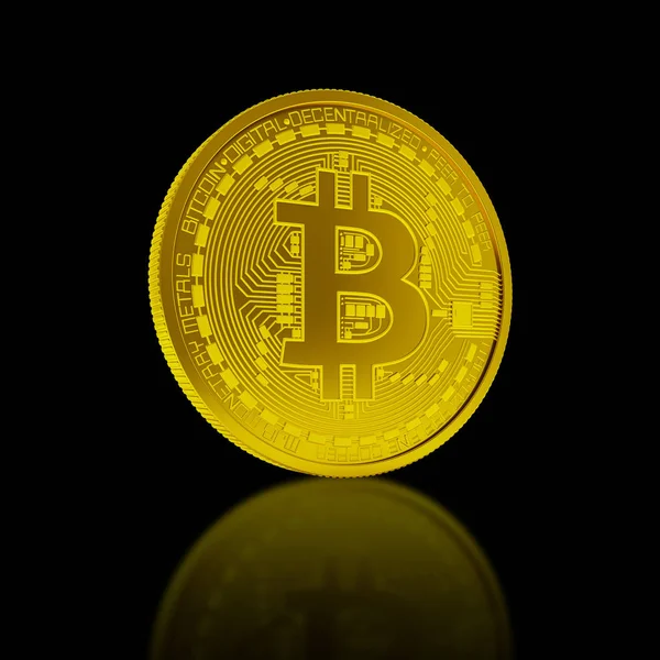 Odwzorowania 3D golden Bitcoin na czarnym tle — Zdjęcie stockowe