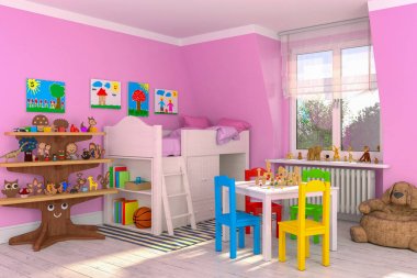 bir çocuk odası - 3D render kız
