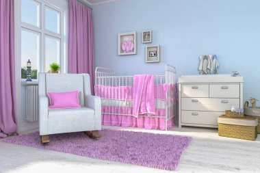 bir çocuk odası - girl - bebek 3D render