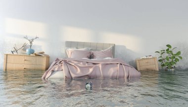 3D render - su damager - yatak odası