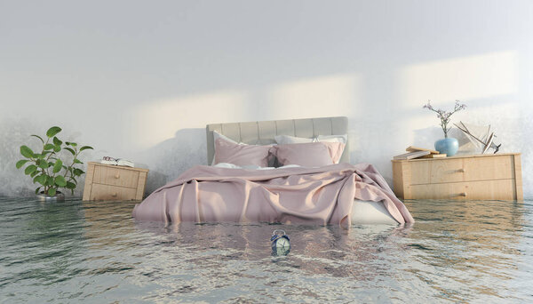 3D рендеринг - Повреждение воды - спальня
