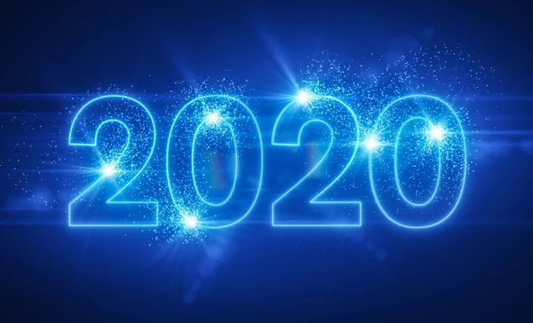 추상적 인 네온 빛 과 숫자 2020 — 스톡 사진
