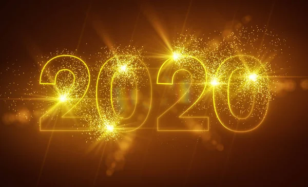 Luz de néon abstrata com os números 2020 — Fotografia de Stock