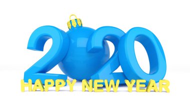 2020 sayısının 3D görüntüsü. Mavili bir noel ağacı.