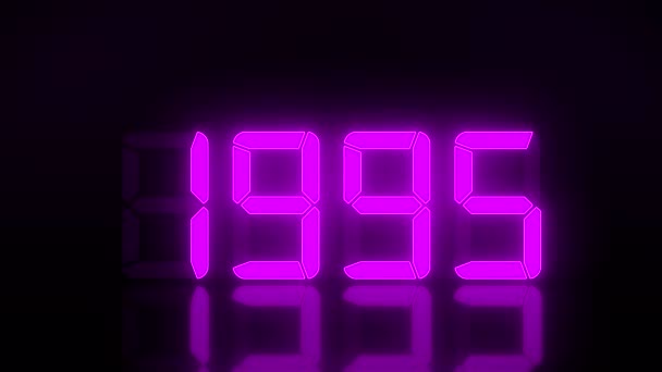Видеоанимация Светодиодного Дисплея Пурпурном Цвете 1990 2020 Годы Темном Фоне — стоковое видео