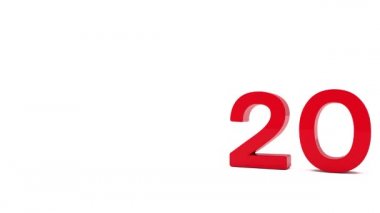 2019 ve 2020 yıllarında beyaz zemin üzerinde kırmızı ve gümüş renkli 3d video animasyonları. 20 rakamı 19 rakamıyla karşılaşır ve yok edilir. 2020 yılını temsil eder.