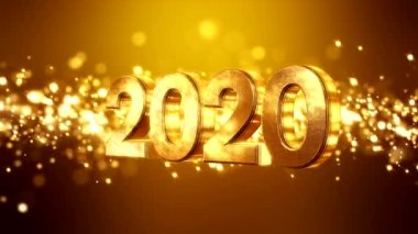 Altın arka plan ve numaraları 2020 üzerinde noel altın ışık parlaklık parçacıkları bokeh Video animasyon - tatil konsepti yeni yıl temsil eder
