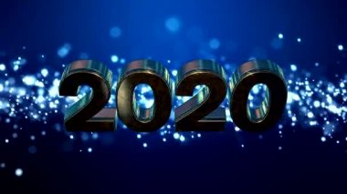 Noel 'in video animasyonu altın ışık parçacıkları mavi arka planda parlıyor ve 2020 rakamları yeni yılı temsil ediyor - tatil kavramını.