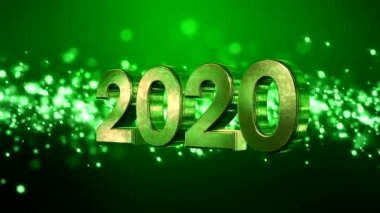 Noel 'in video animasyonu altın ışık parçacıkları yeşil zemin üzerinde boke ve 2020 sayıları - yeni yılı temsil ediyor - tatil kavramı