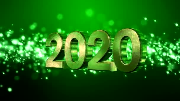 圣诞节金色光芒粒子在绿色背景上摇曳的视频动画和2020年的数字 代表了新的一年假期概念 — 图库视频影像