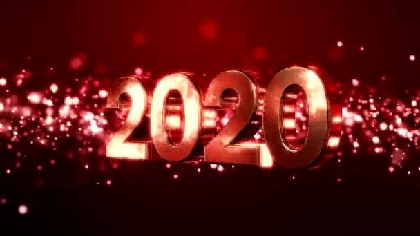 圣诞节金色光芒粒子在红色背景和数字2020上的视频动画 代表了新的一年假期概念 — 图库视频影像