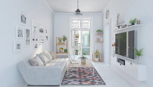 3d render of a scandinavian, nordic living room — 스톡 사진